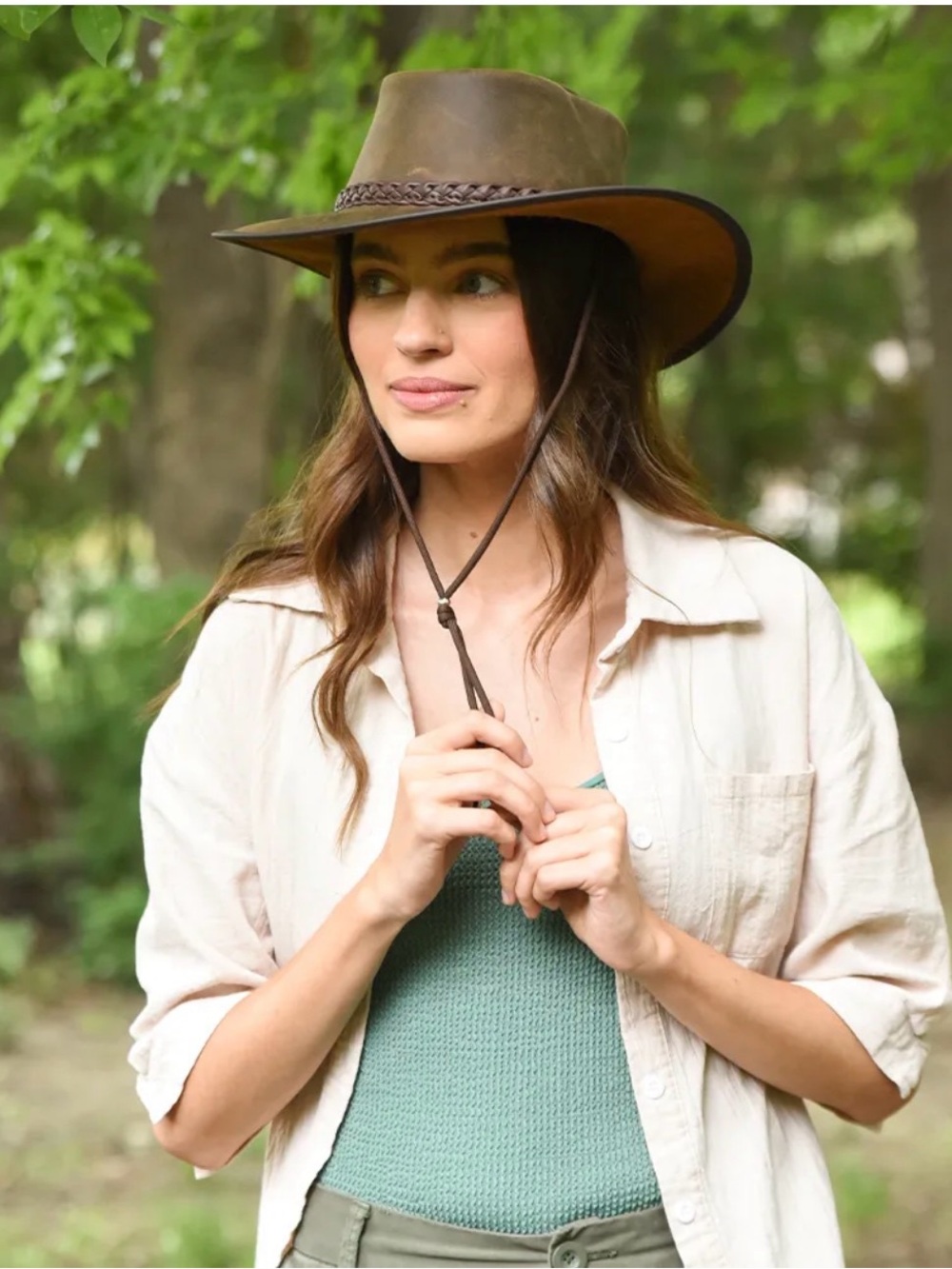 Women's Brown Braided-Trim Crusher/ Bomber Brown leather Hat